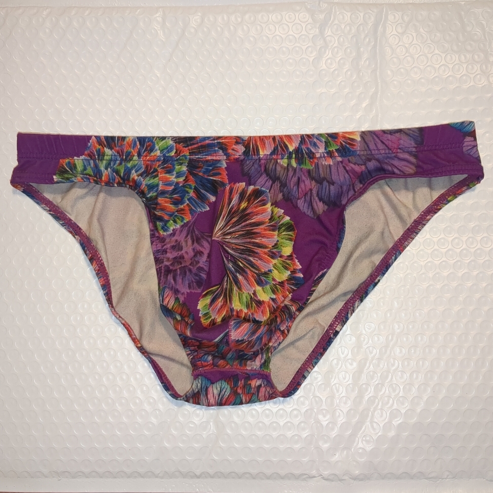 Unbranded Purple Multicolor Feather Printed Polyester Bikini Briefs Size L